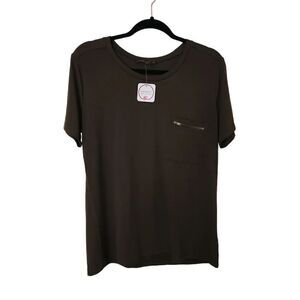 Shiela Rose Womens Casual Tee Zipper Chest Pocket Olive Green Size XL